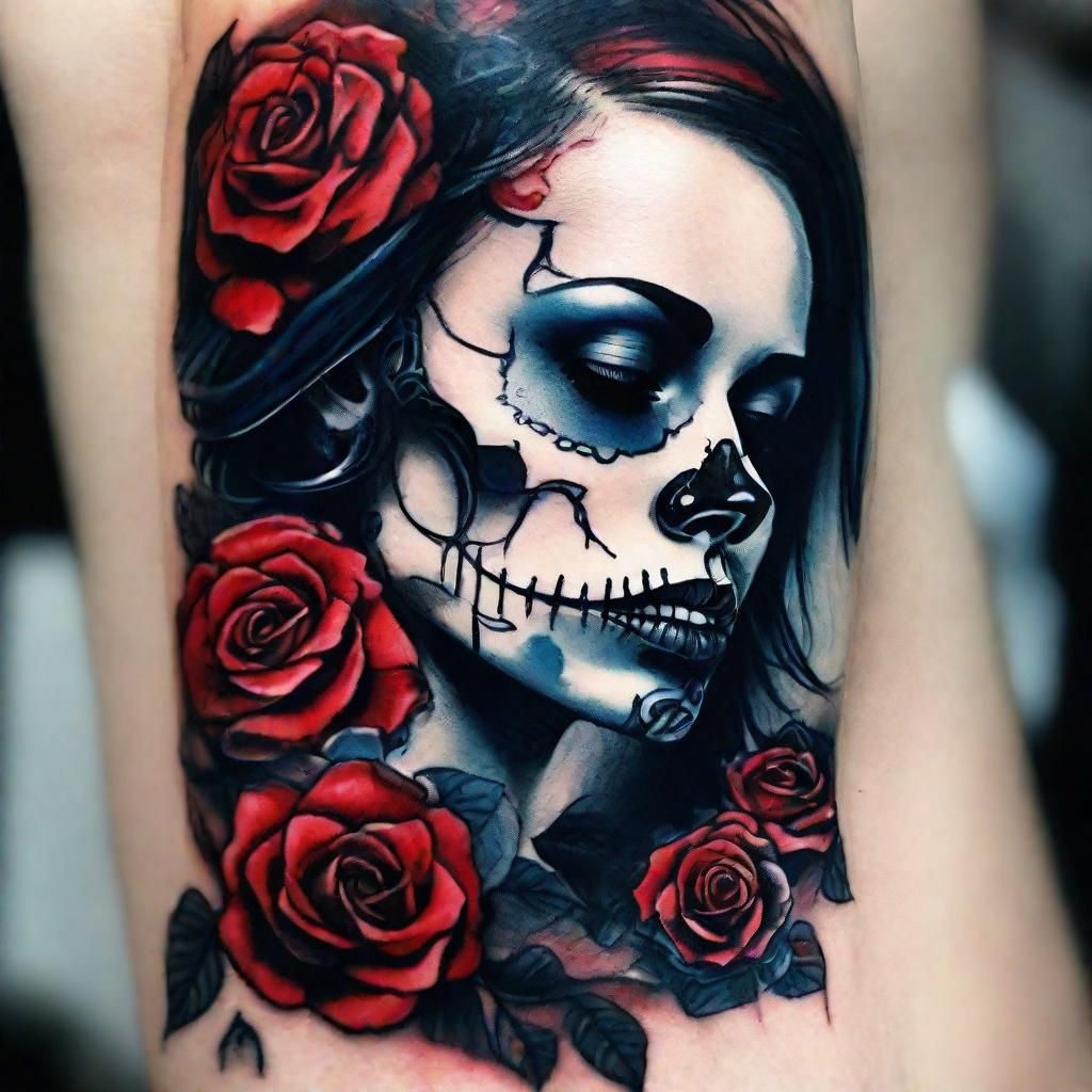 Trash Polka Tattoo Art: Skull and Roses