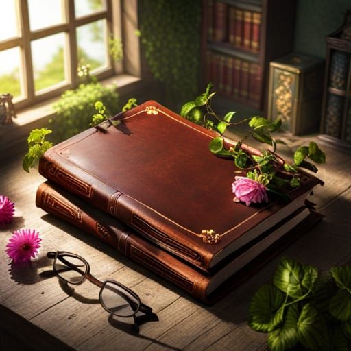 Fantastical Book Wrapped in Vines and Flowers