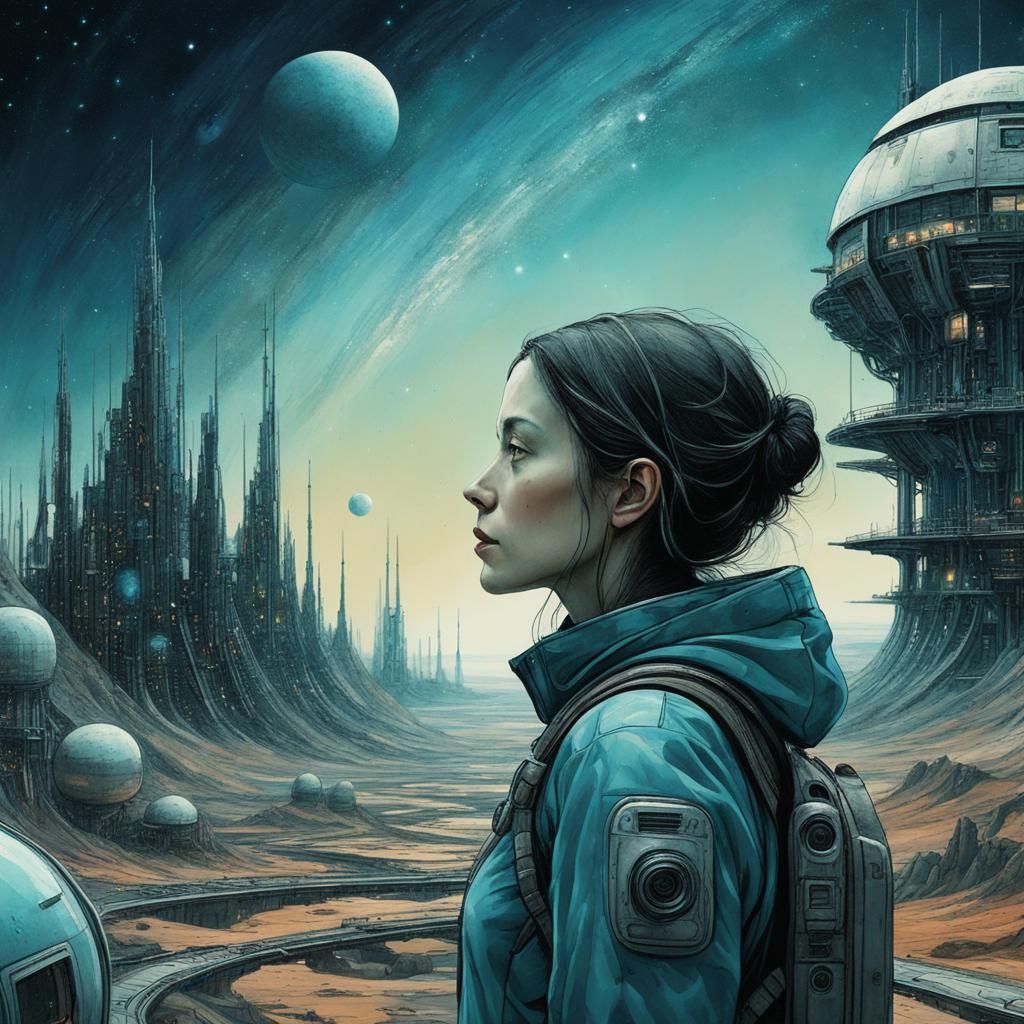 Futuristic Space Colony at Night, Surreal Matte Painting