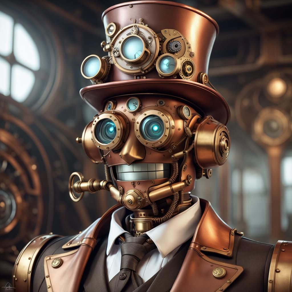 Steampunk Robot Portrait in Ornate Factory Setting