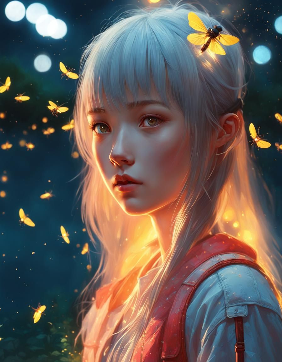 Fireflies by the Lake: Digital Illustration