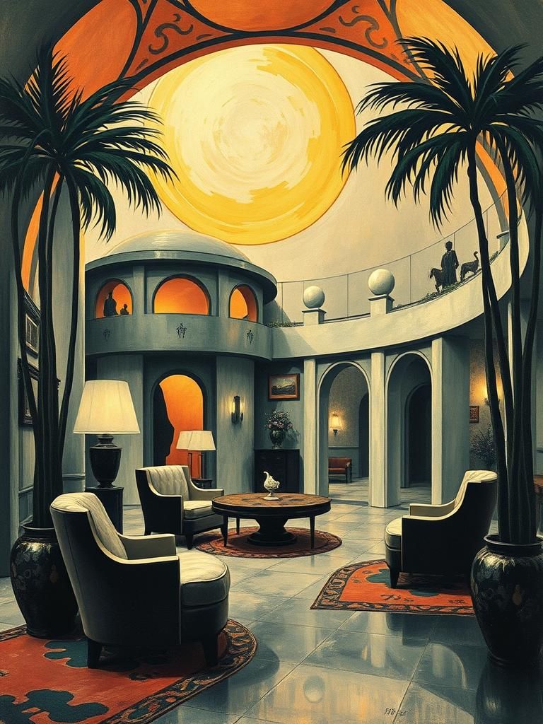 Art Deco Villa and Lounge: Surreal Fantasy Painting