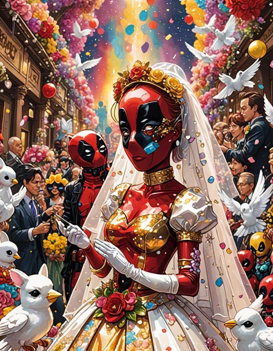 Deadpool and Wolverine's Fairytale Wedding in Anime Style