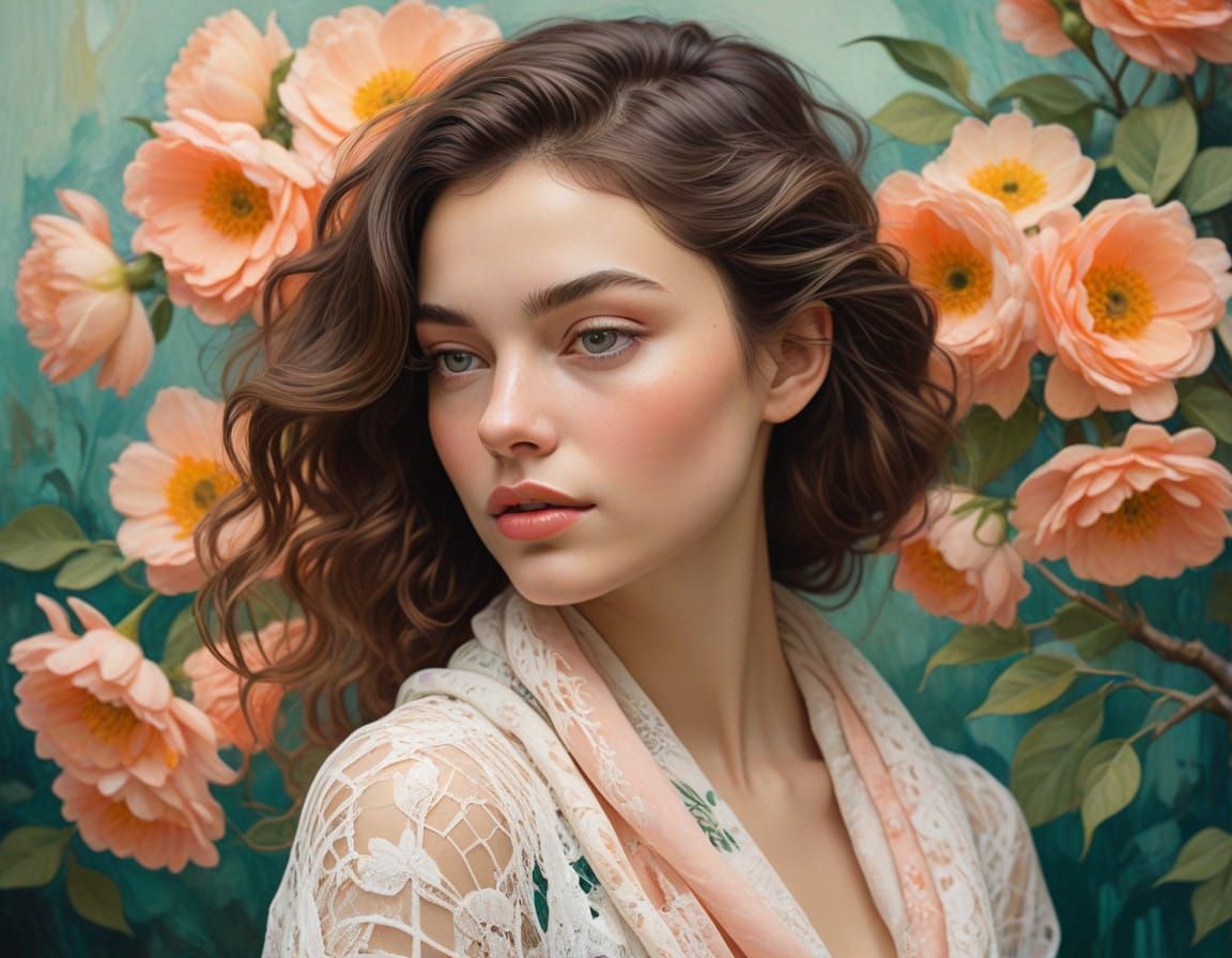 Seductive Portrait in Neo-Impressionist Style with Whimsical...