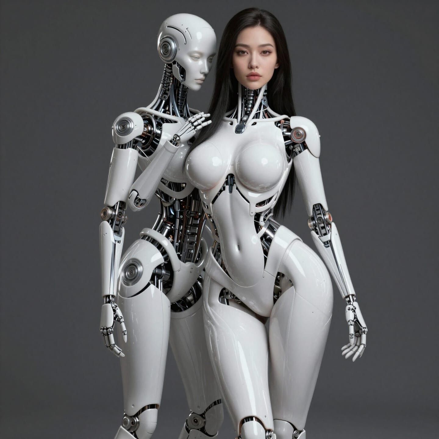 Curvy Cyborg Woman with White Enamel Accents