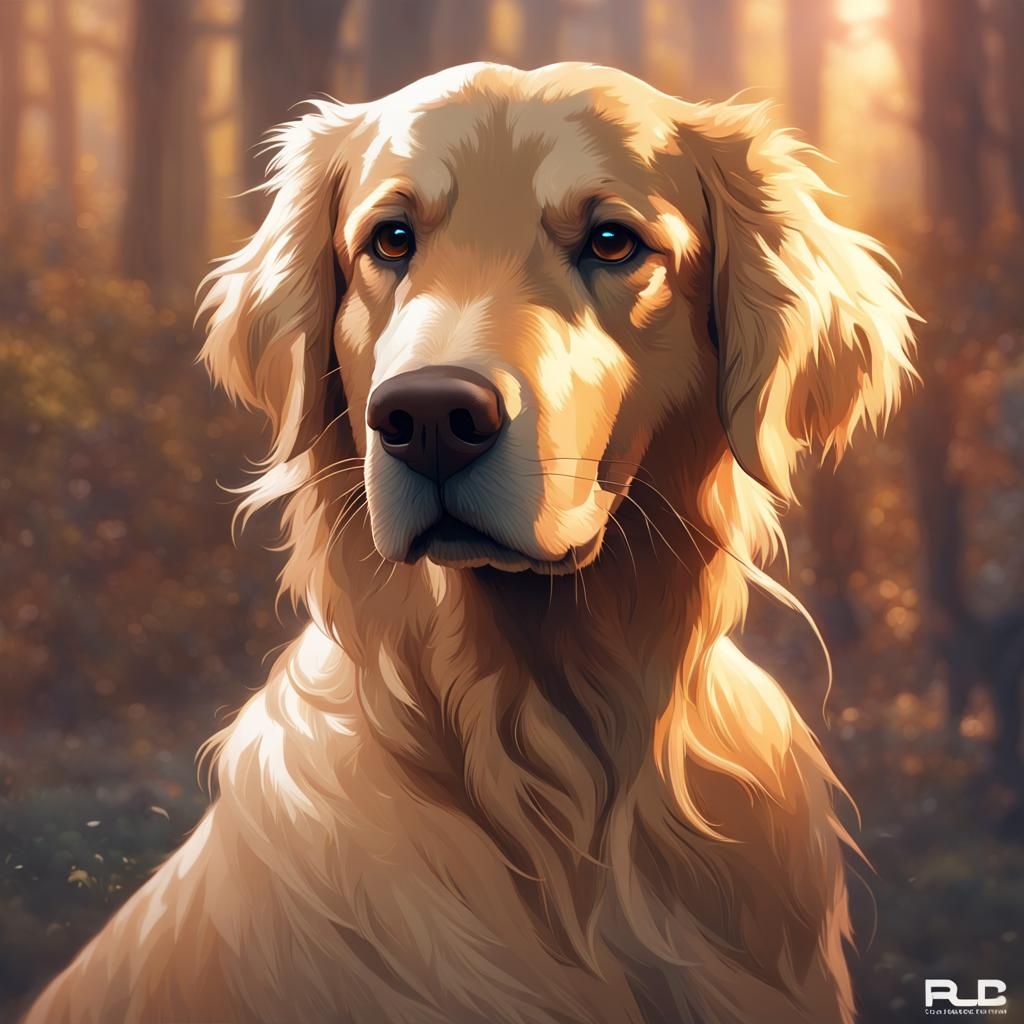 Golden Retriever Portrait in Hyperdetailed Lighting