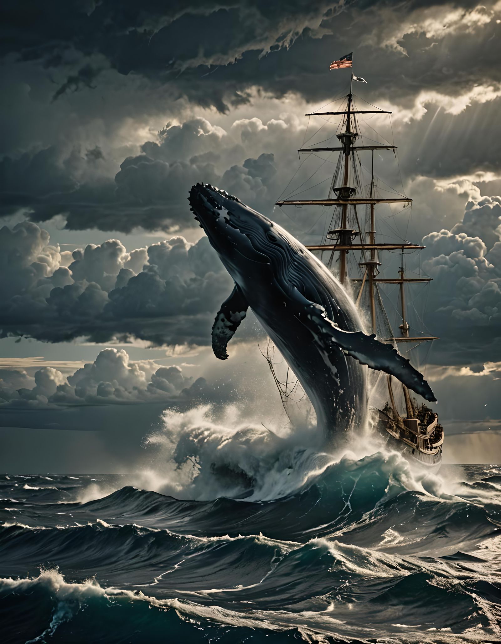 Whale Attacks Whaling Ship in Stormy Seas