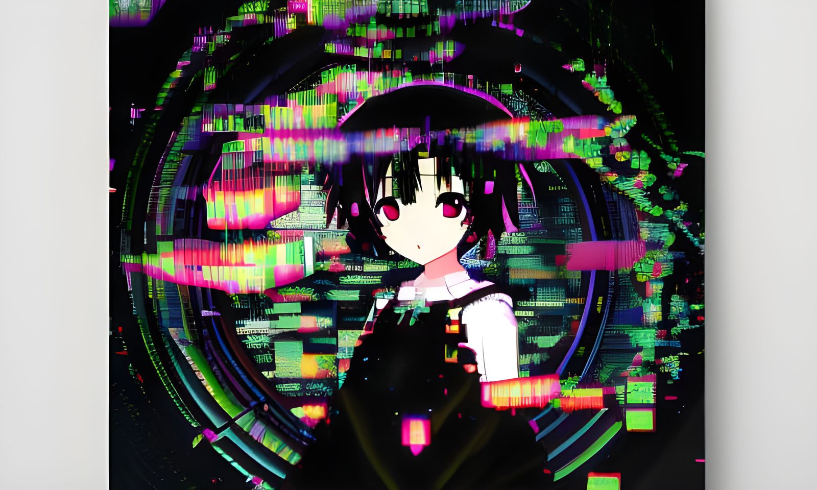 Anime Girl in Glitch Art Style