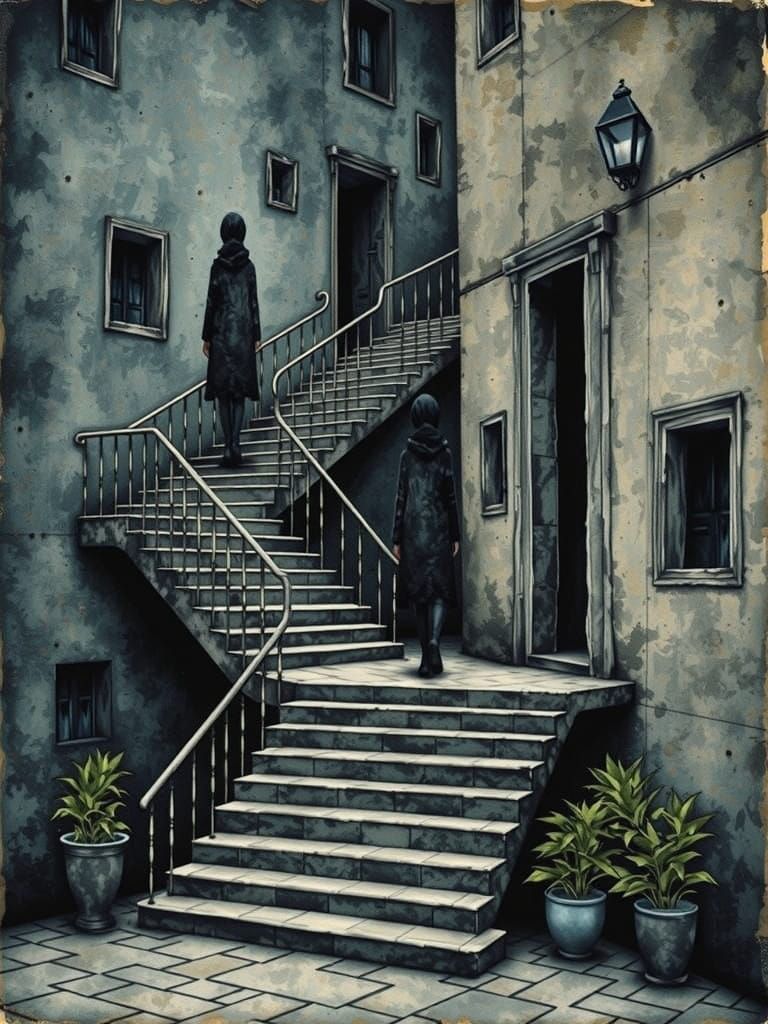 Escher Meets Klimt in Whimsical Geometric Staircase