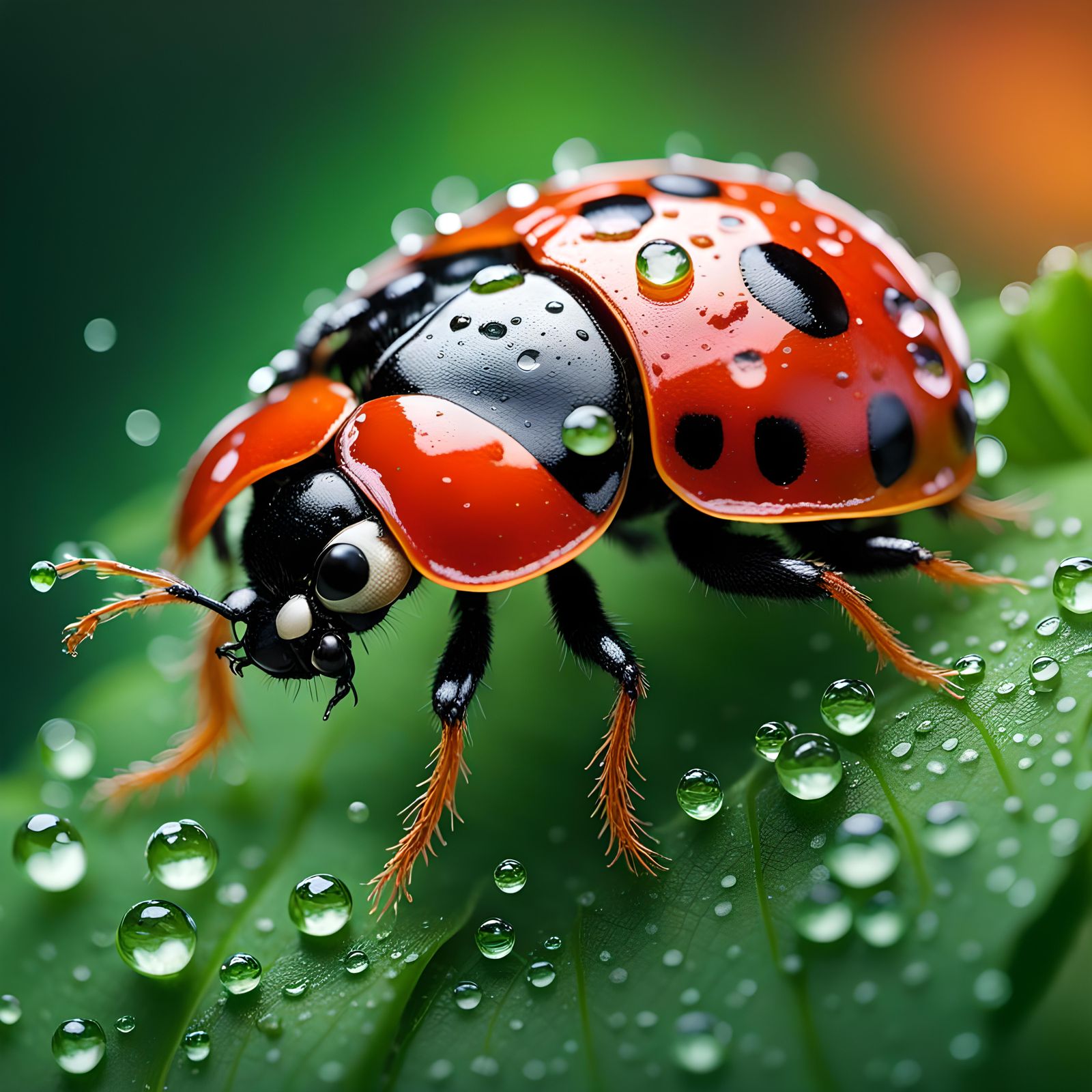 Dew-Kissed Ladybug: Macro Photography in Miki Asai Style