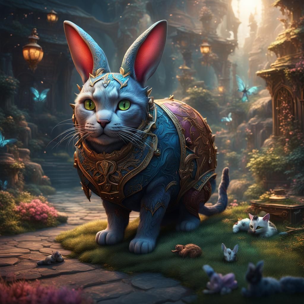 Fantastical Rabbit-Cat Hybrid in Detailed Matte Painting