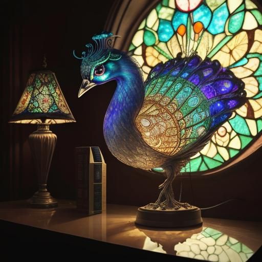 Stained Glass Peacock Lamp in Photorealistic CGI