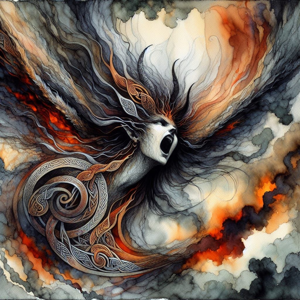 Dramatic Banshee in Impressionist Watercolor Painting