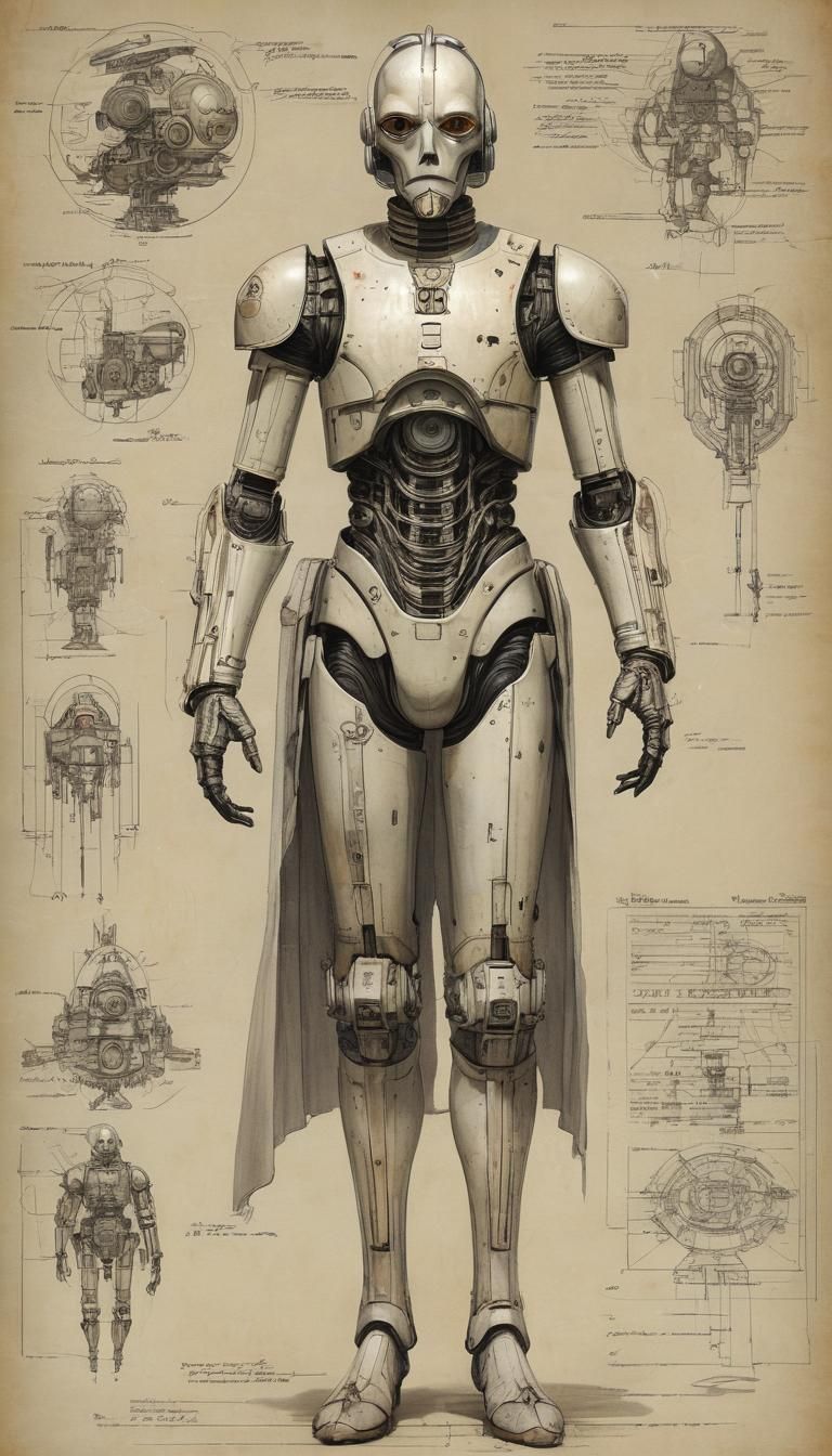 Star Wars Android Portrait with Medieval Biopunk Schematics