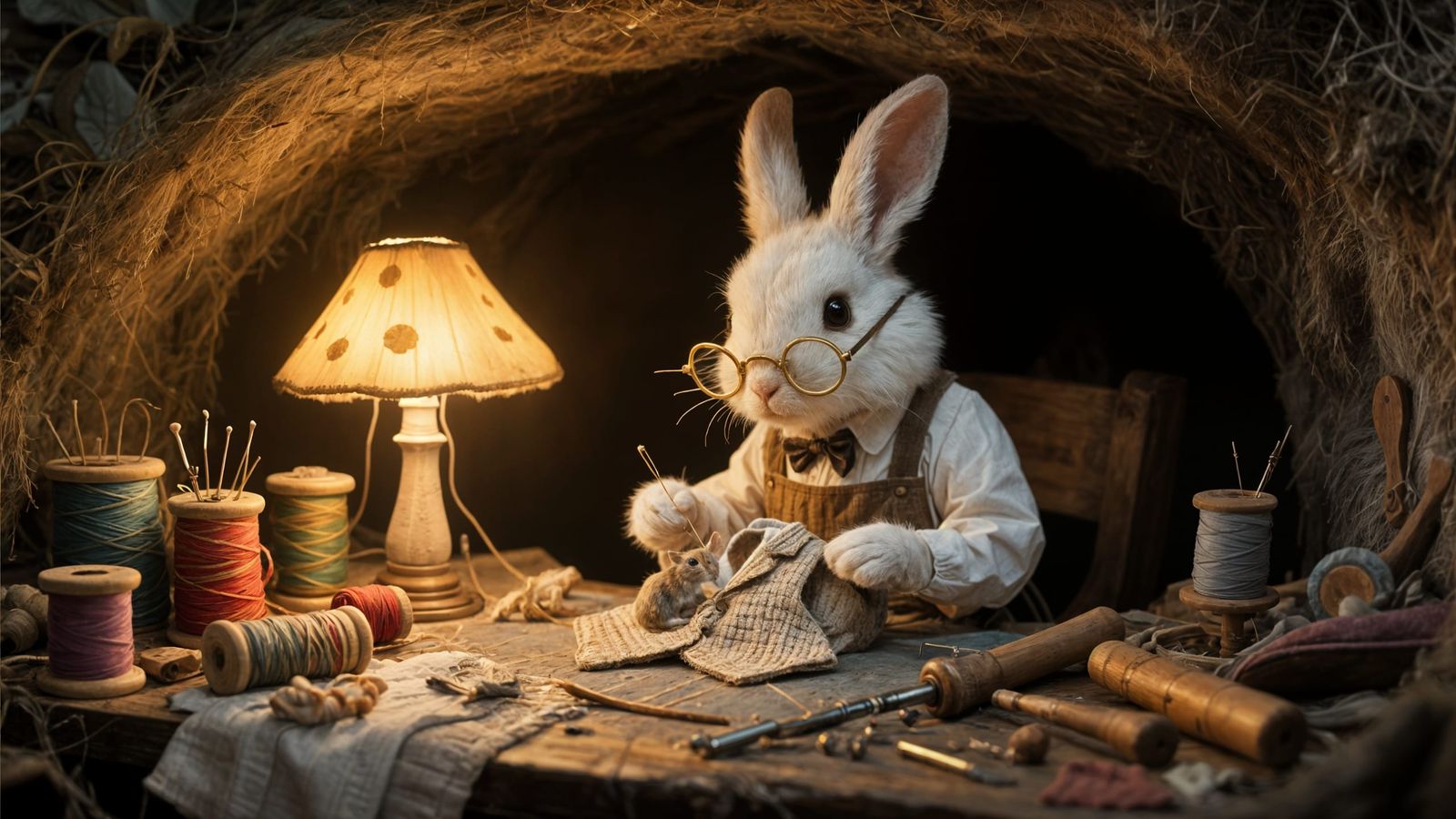 Rabbit Tailor Sewing Waistcoat in Cozy Burrow