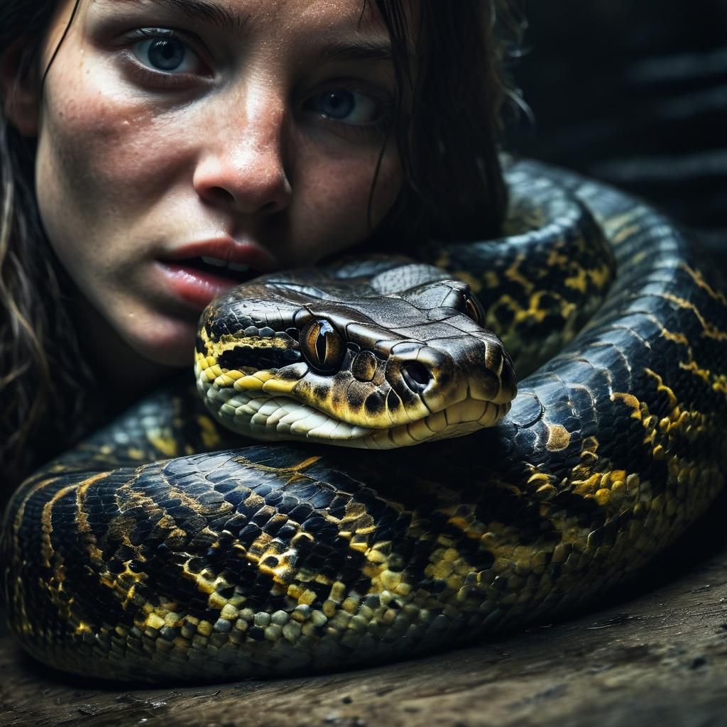Anaconda Eating Prey in Hyperrealistic Portrait