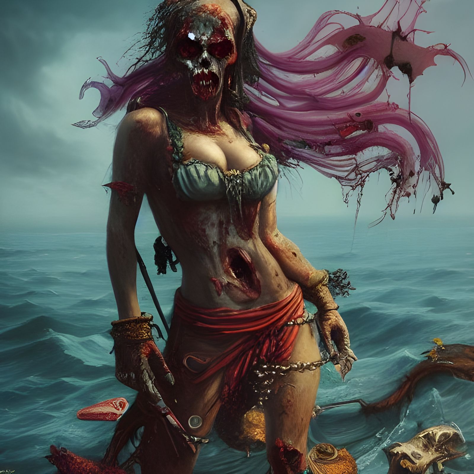 Zombie Pirate Queen in Hyperrealistic Fantasy Art