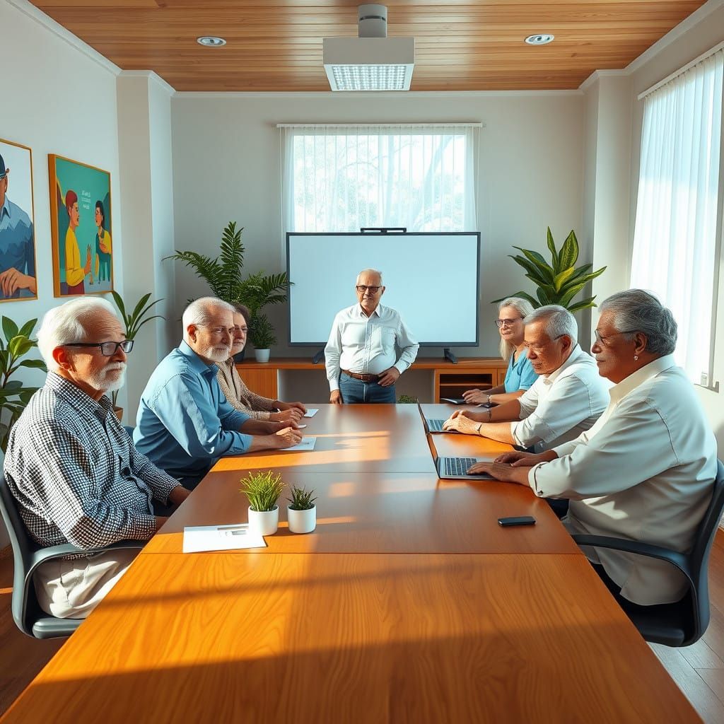 Diverse Elderly Students in a Serene Computer Classroom
