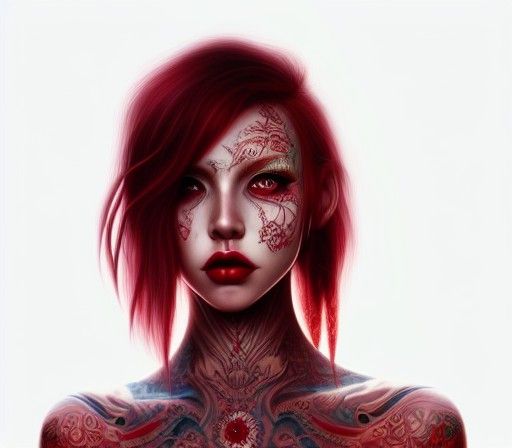 Woman with Red Tattoos: Hyperdetailed Digital Art