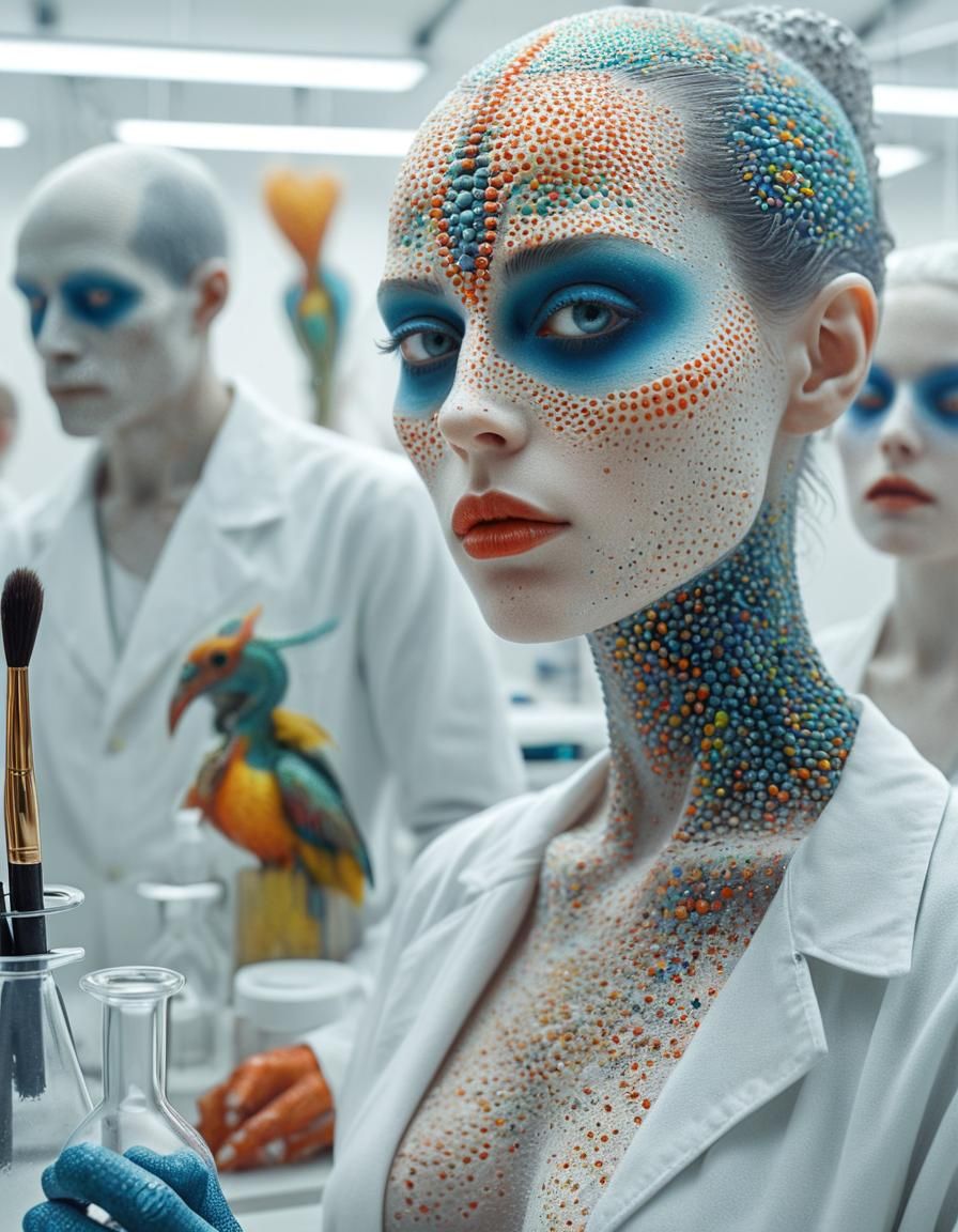 Surreal Portraits in Pointillist Style, 8K Digital Art