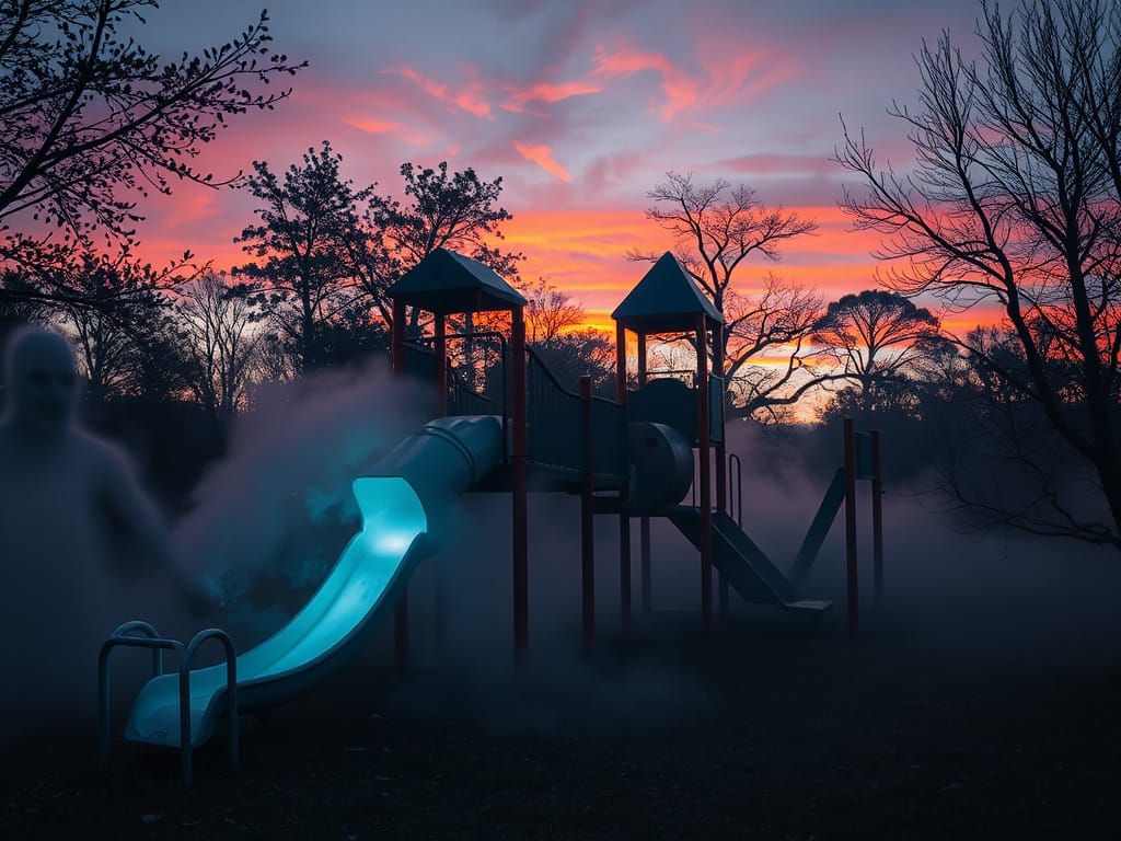 Eerie Surreal Playground at Twilight: Cinematic Composition