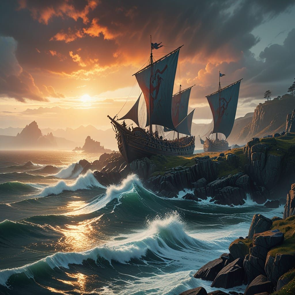 Celtic Warriors Stand Vigilant on Brittany's Fog-Shrouded Co...