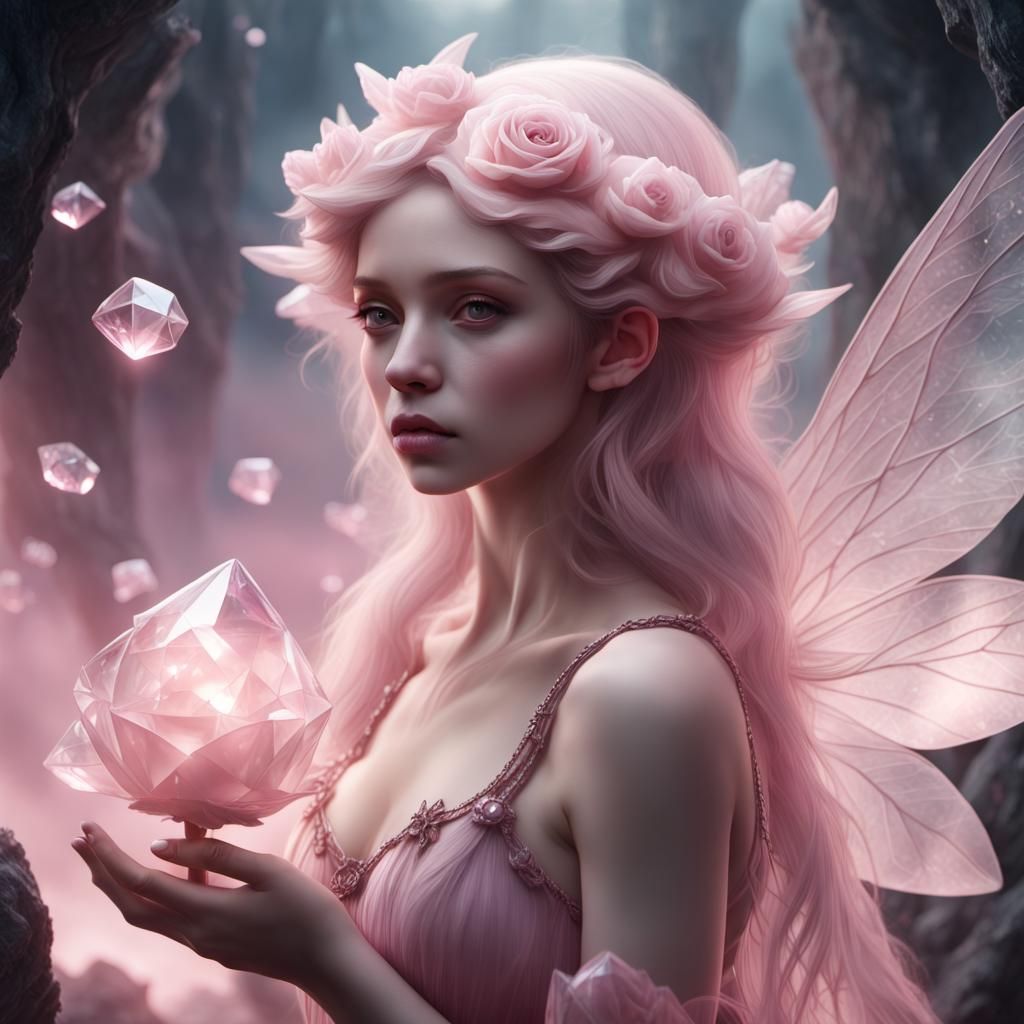 Rose Quartz Fairy in Digital Matte Painting Style
