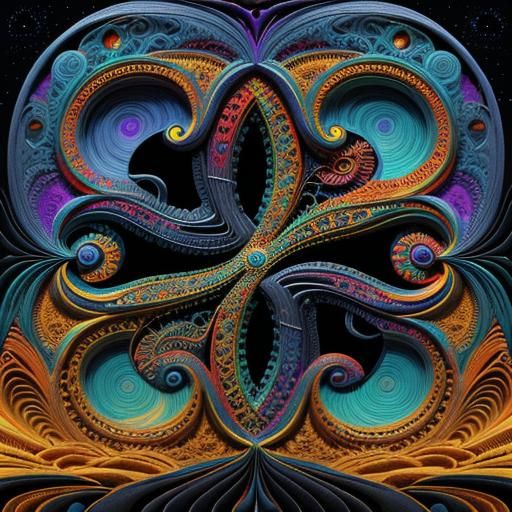 Cosmic Folk Art Abstract on Black Background