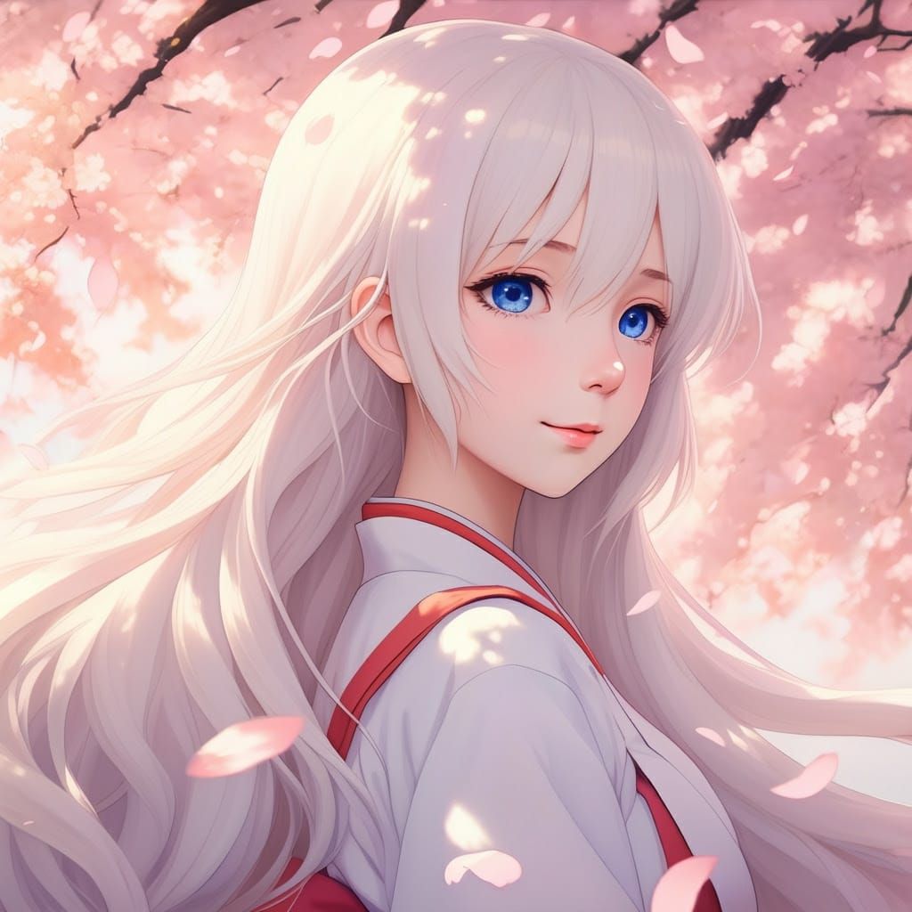Serene Girl in Cherry Blossom Blooms