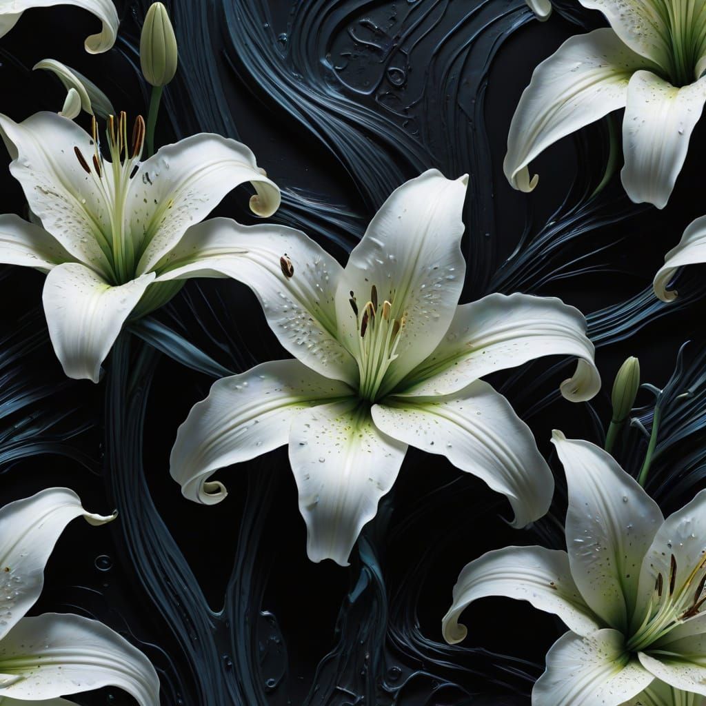Surreal White Lilies with Alcohol Ink Splashes