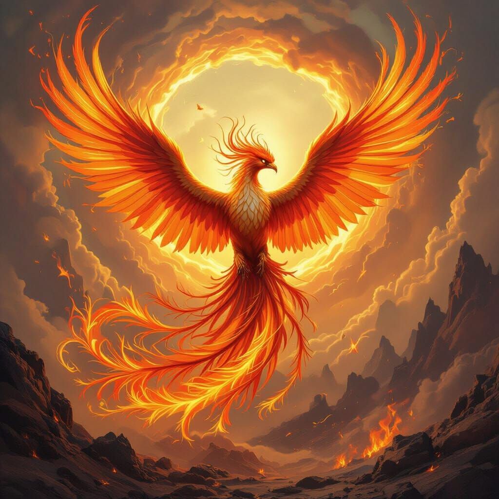 Majestic Phoenix Rising From Flames in Fantasy Art