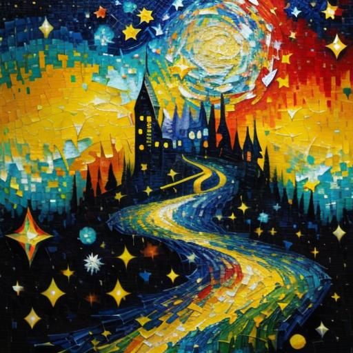 Abstract Starry Night in Expressionist Style