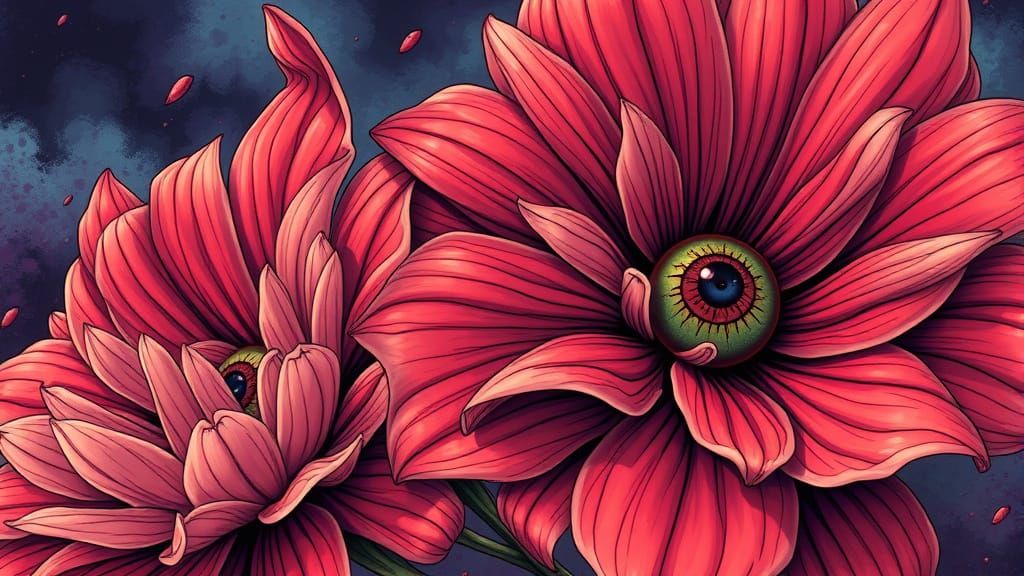 Eyeball Flower Creatures in Comic Book Style