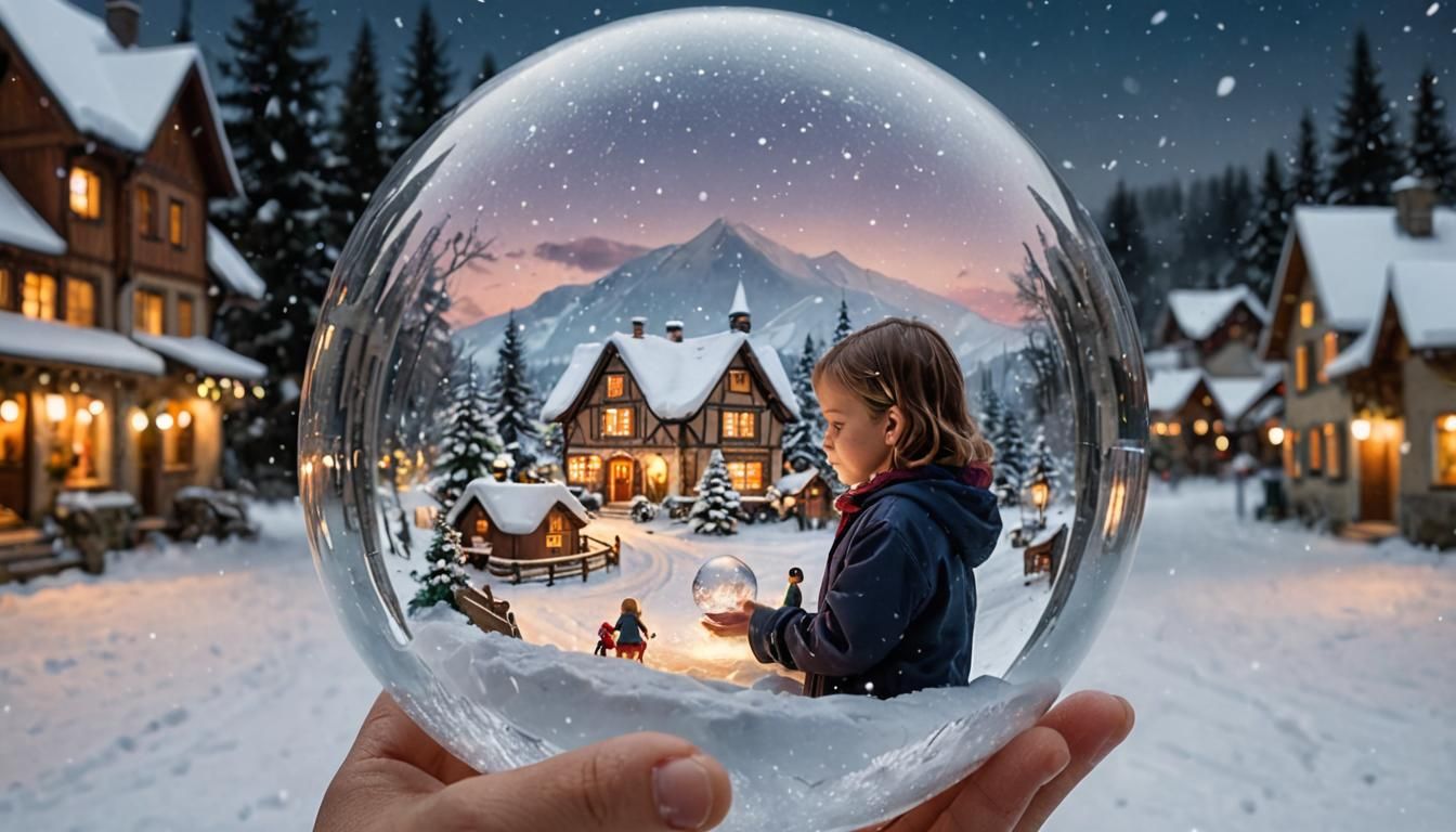 Child Gazing at a Snow Globe Village