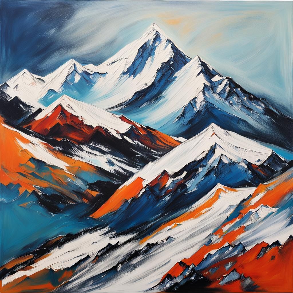 Abstract Snow Mountain Peak in Complementary Colors
