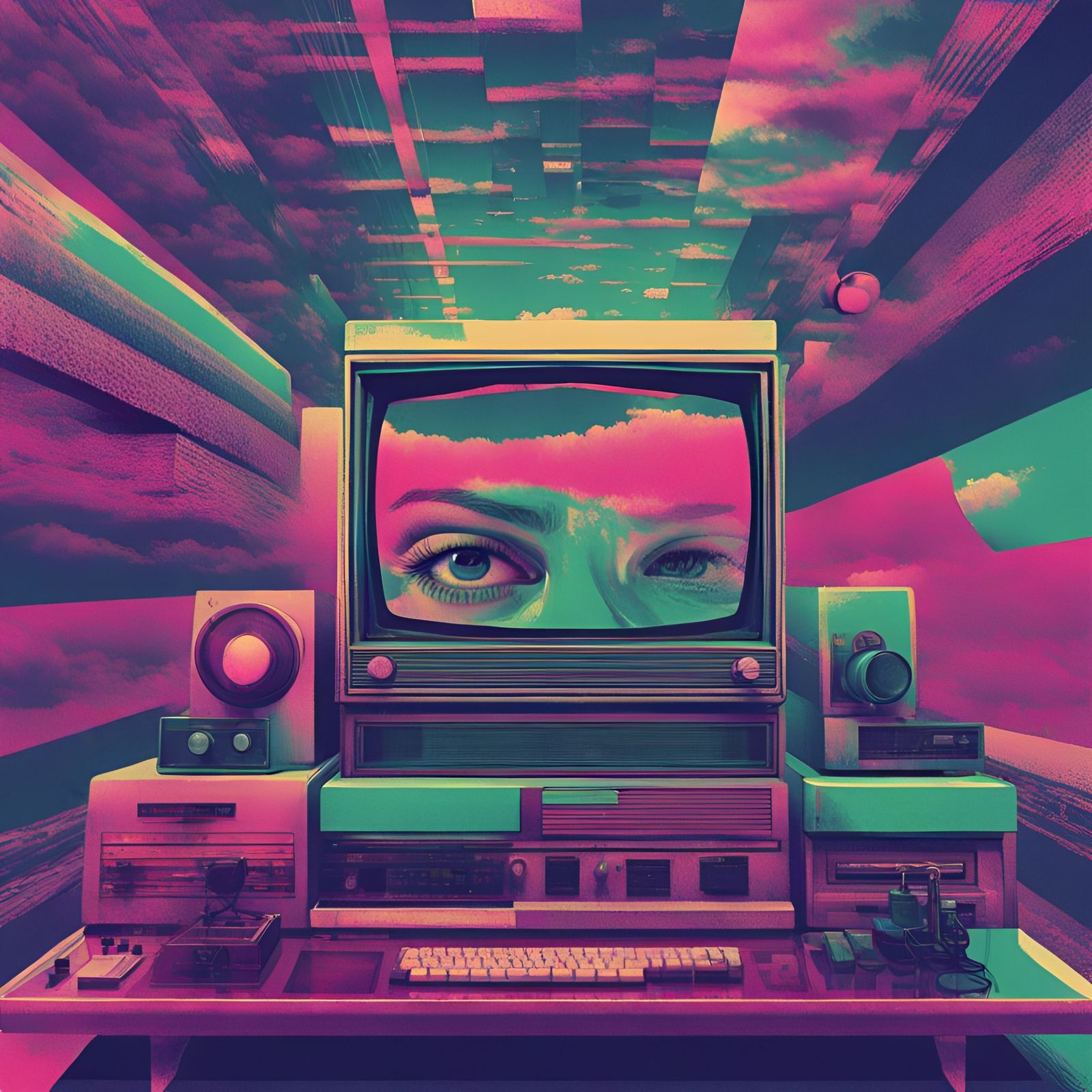 Distorted Retro Aesthetics: A Glitch Art Illustration