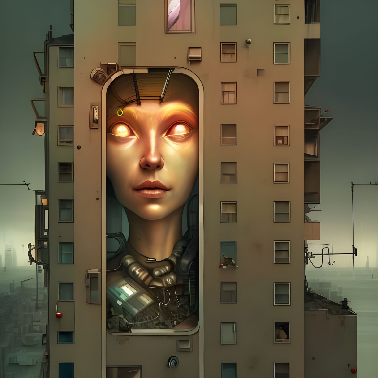 Girl Trapped in Dystopian Building: Hyperrealistic Digital A...