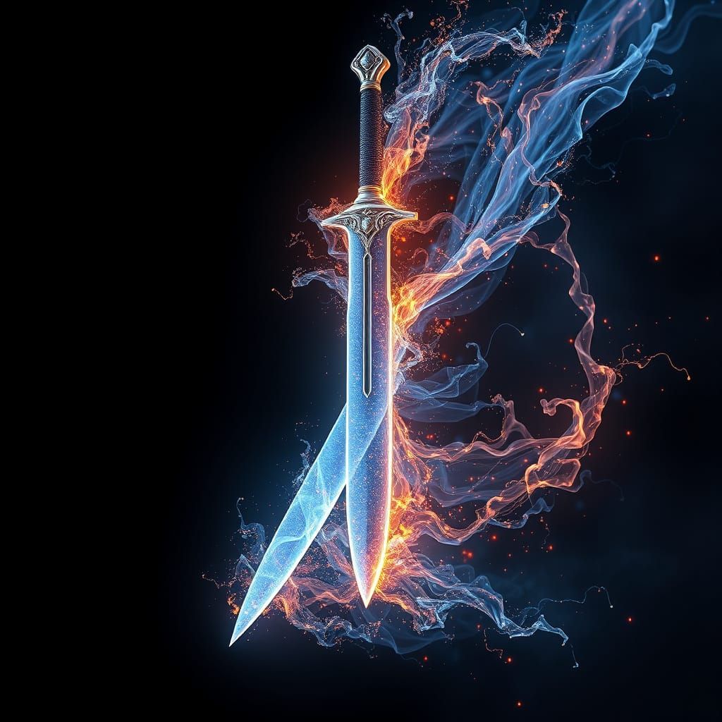 A Blade Dissolves into Vibrant Energy Vortex