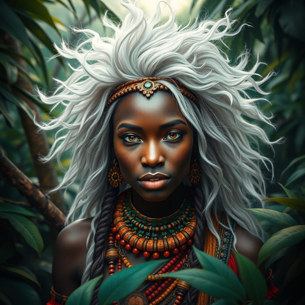 Mystical African Witch in Lush Jungle Matte Painting