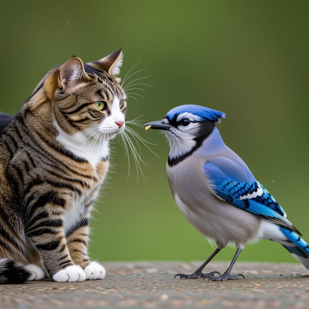Cat and Bluejay Locked in an Eternal Feud