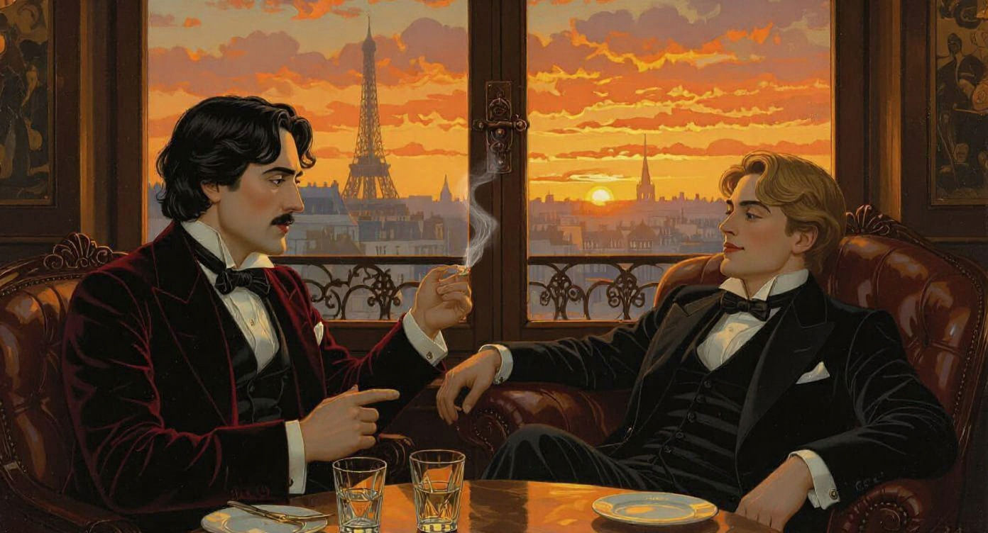Oscar Wilde and Lord Douglas Debate in Parisian Cafe