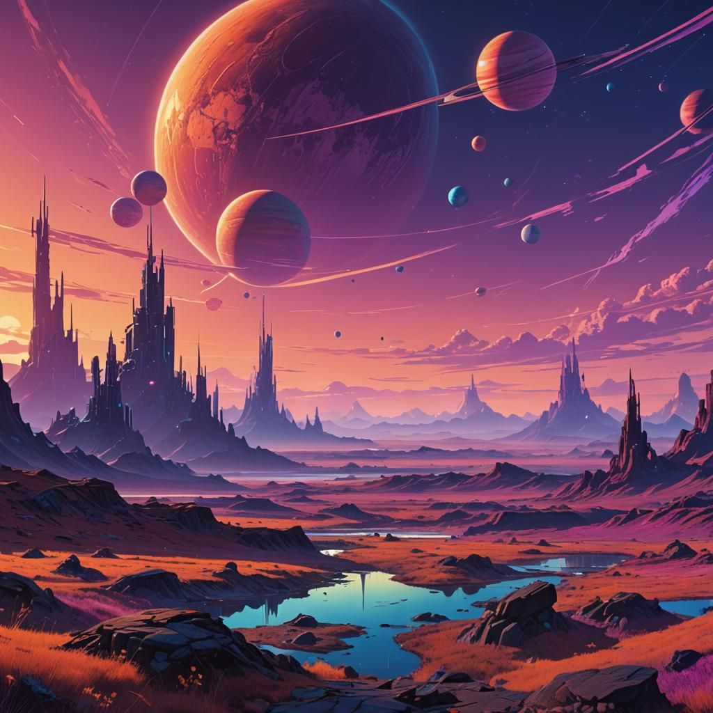 Futuristic Alien Landscape with Aurora Lights