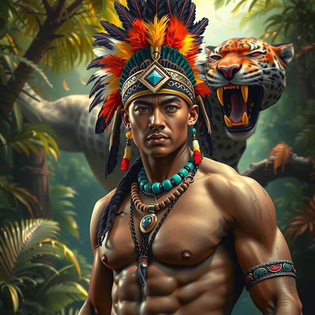 Inca Warrior in Andean Rainforest, Digital Art