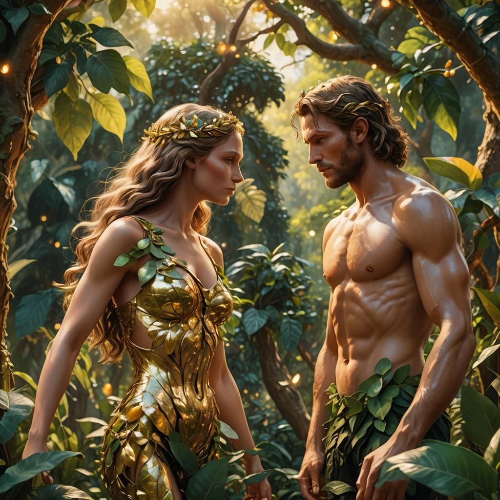 Adam and Eve in Eden: Surreal Oil Painting
