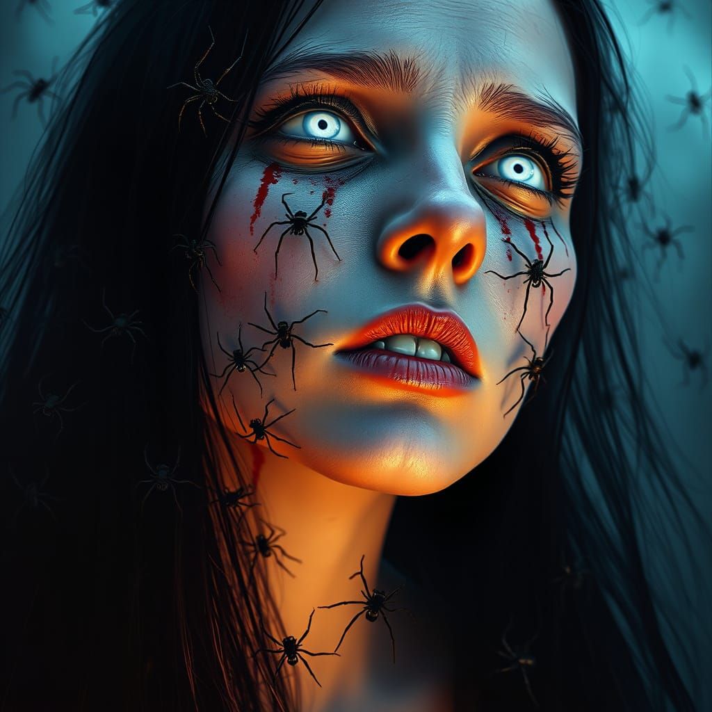 Ethereal Woman with Bloody Tears in Digital Art