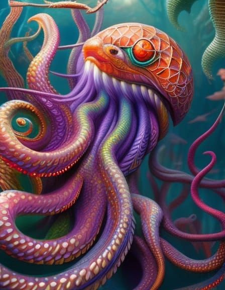 Vibrant Octopus Portrait in Underwater Garden