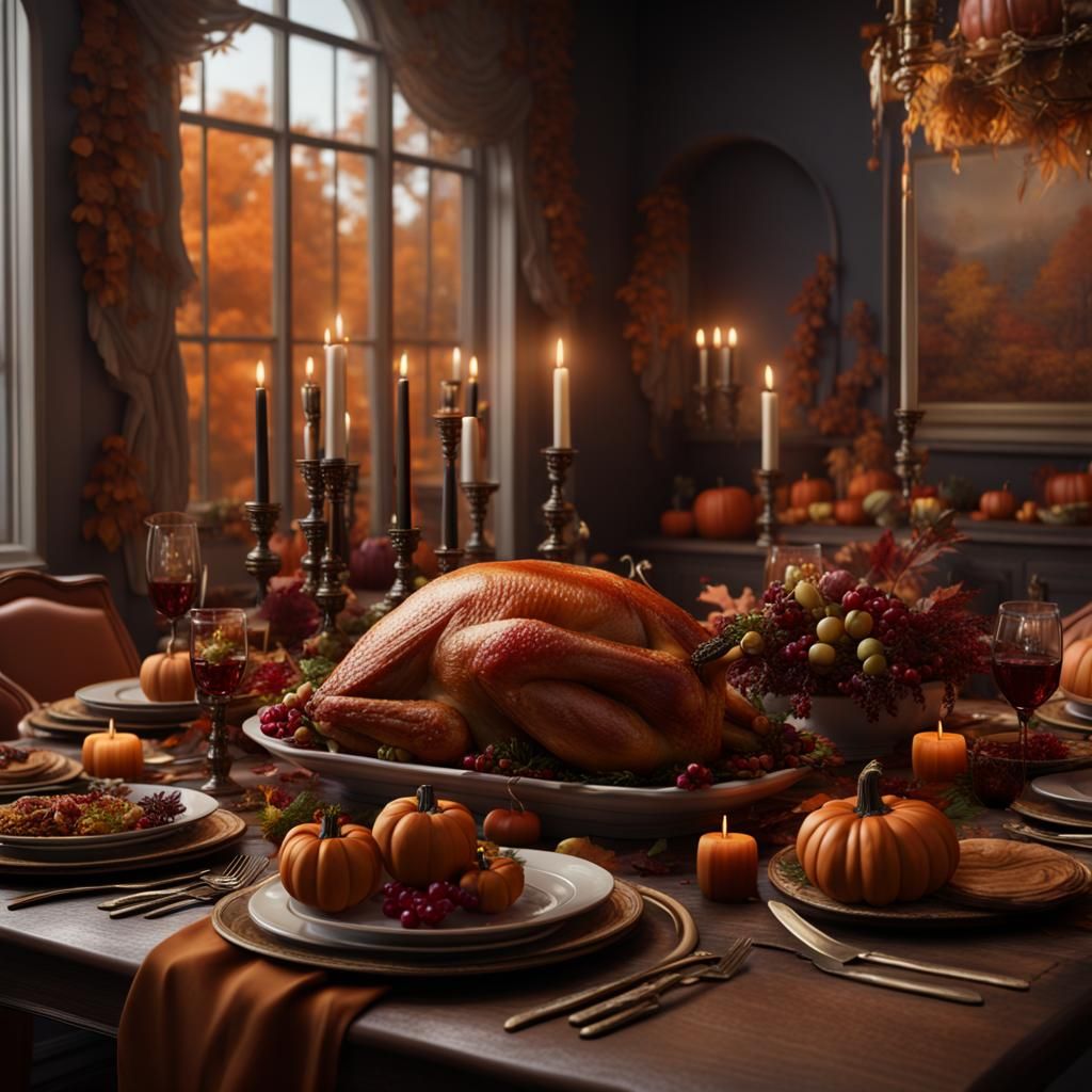 Thanksgiving Feast: Detailed Matte Painting in 8K