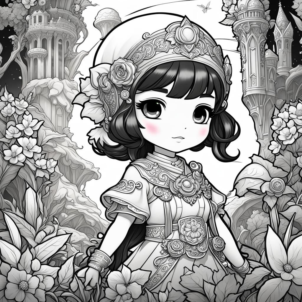 Kawaii Chibi Girl Coloring Page in Black and White