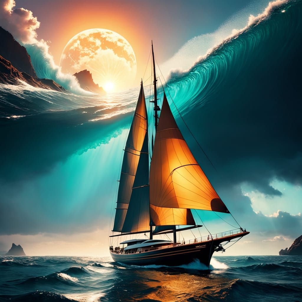 Ethereal Luxury Yacht Sails Through Serene Oceanic Environme...