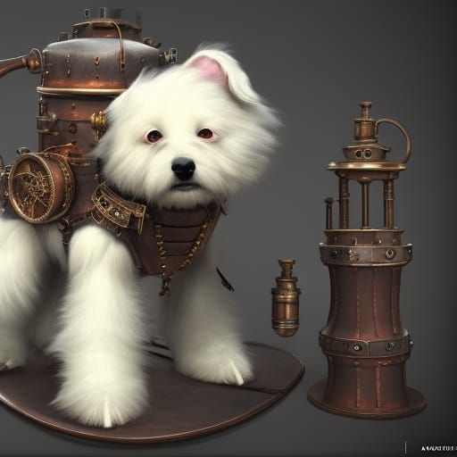 Steampunk Dog in Detailed Matte Painting Style